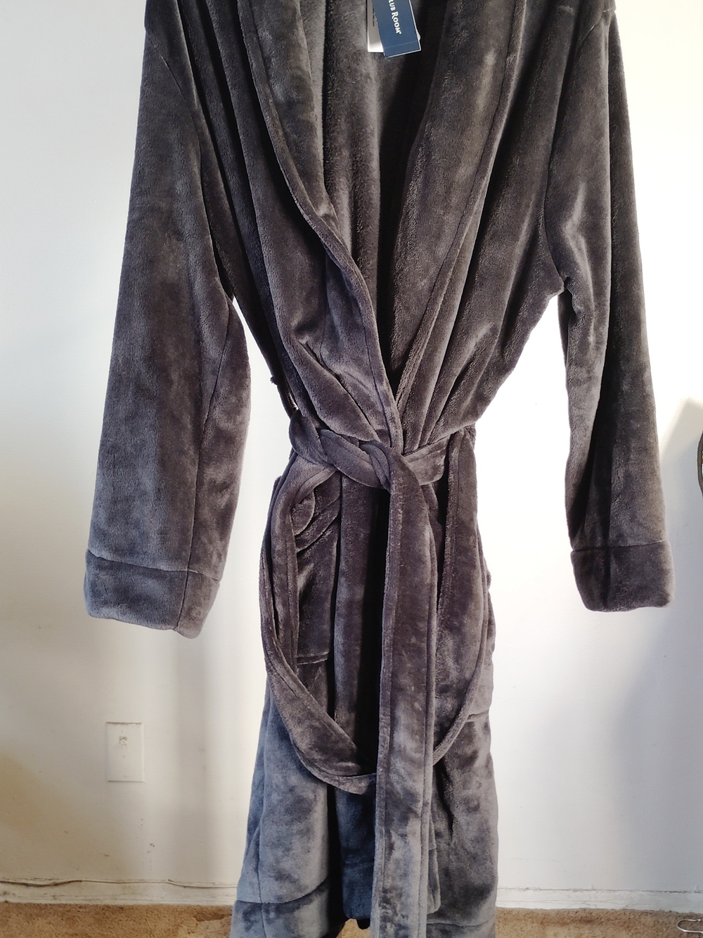 Men's Plush Shawl-Collar Robe Coat - Gray